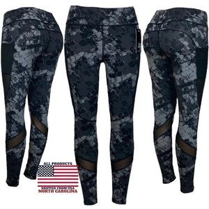 Womens High Waist Mesh Cutouts Leggings with Pockets | Black